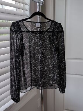 Cabi Black Long Sleeve Polka Dot Blouse XS